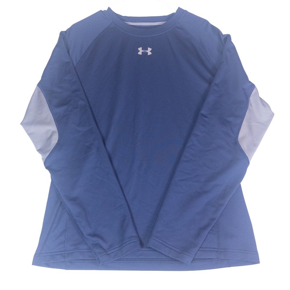Under Armour HeatGear Mens XXL Long Sleeve Shirt Navy Blue Grey Athletic 2XL